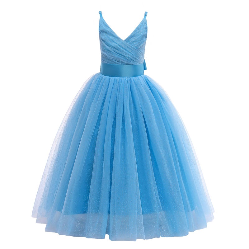 Glamulice Lace Flower Girl Dress Glitter Spaghetti Strap Sparkle Tulle Princess Kids Birthday Ball Gown Junior Formal Holiday Dance Prom Maxi Wedding Party Dresses Deep Sky Blue Bridesmaid Gowns 10 - Image 1